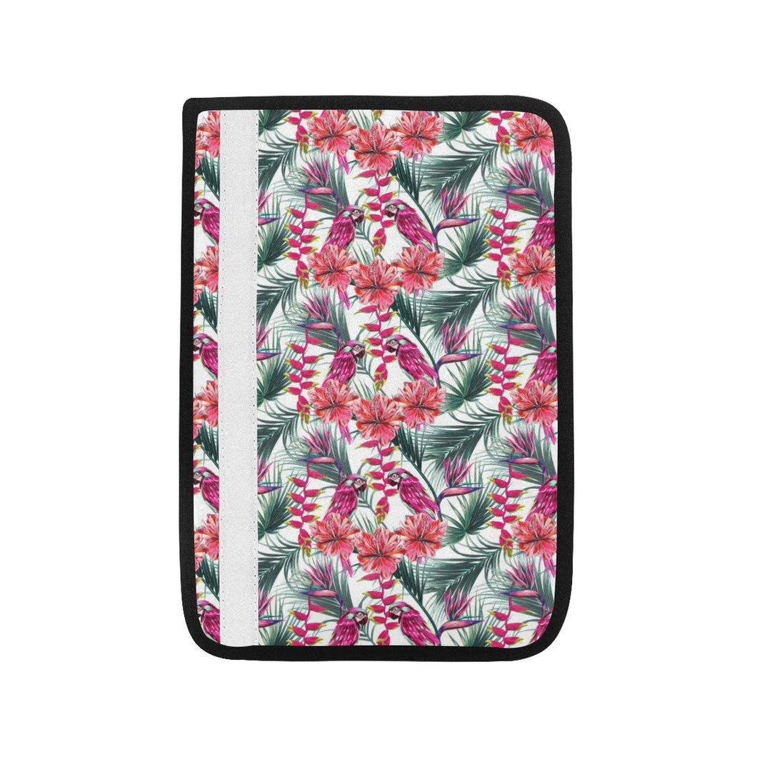 Pink Parrot Heliconia Pattern Car Seat Belt Cover