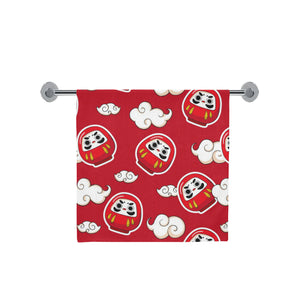 Red Daruma Cloud Pattern Bath Towel