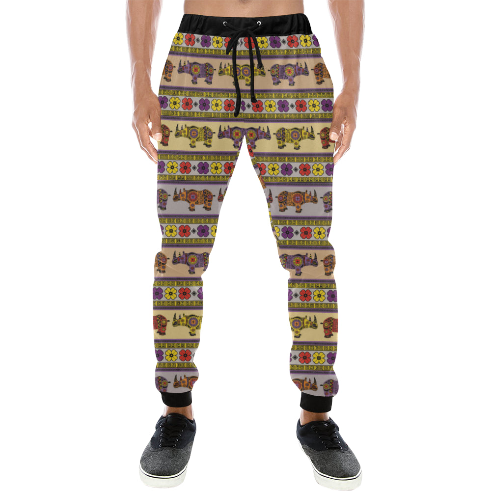 Rhino African Afro Dashiki Adinkra Kente Pattern Unisex Casual Sweatpants