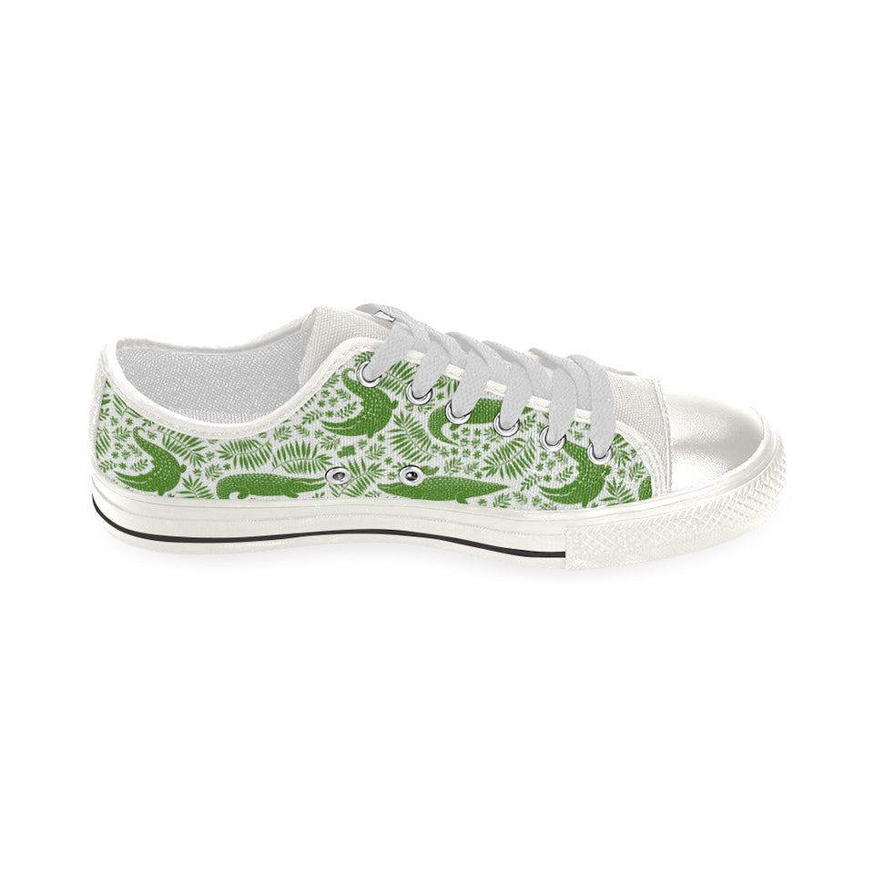 Crocodile Pattern Women's Low Top Canvas Shoes White