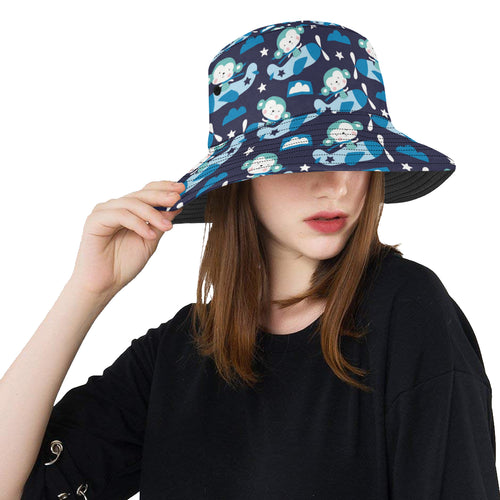 Monkey in Airplane Pattern Unisex Bucket Hat