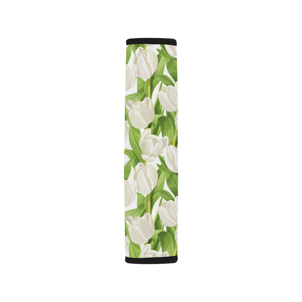 White Tulip Pattern Car Seat Belt Cover