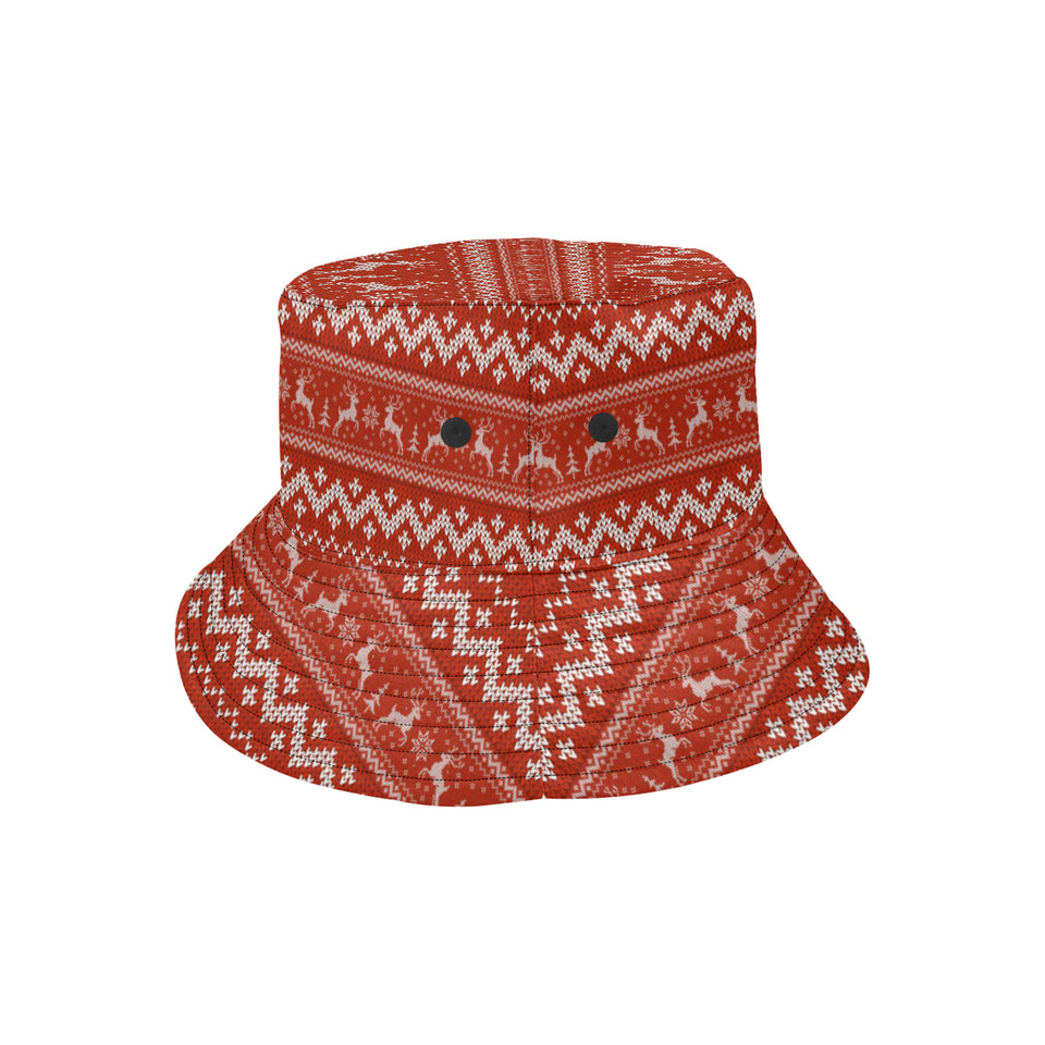 Deer Sweater Printed Red Pattern Unisex Bucket Hat