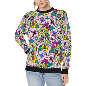 Colorful Suger Skull Pattern Women's Crew Neck Sweatshirt