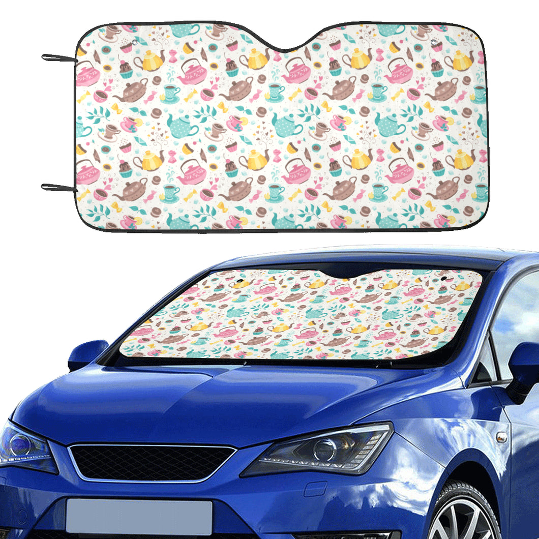 Tea pots Pattern Print Design 05 Car Sun Shade