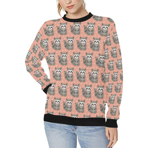 Raccoon Heart Pattern Women's Crew Neck Sweatshirt
