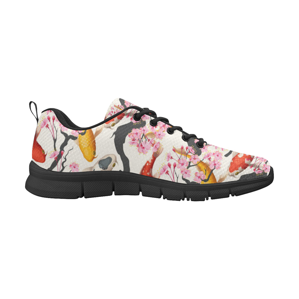 Colorful Koi Fish Carp Fish and Sakura Pattern Men's Sneakers Black