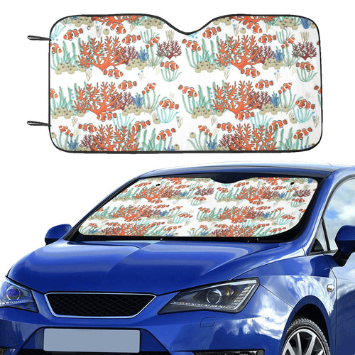 Clown Fish Pattern Print Design 04 Car Sun Shade