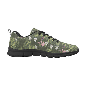 Green Dragon Rose Flower Pattern Men's Sneakers Black