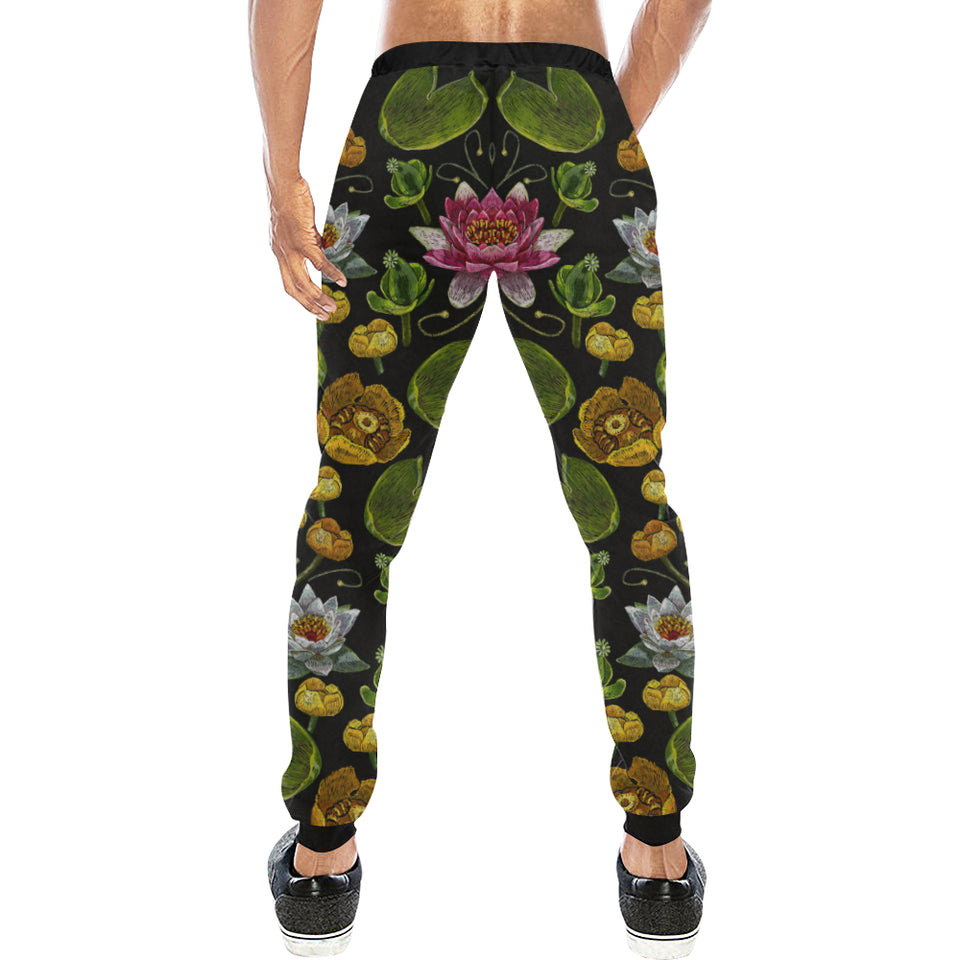 Lotus Waterlily Flower Pattern Background Unisex Casual Sweatpants