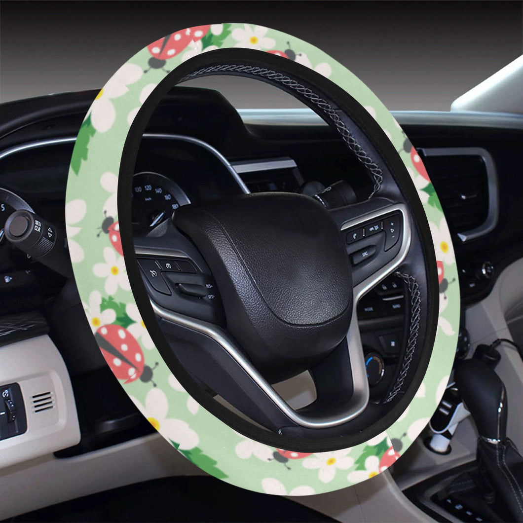 Ladybug Pattern Print Design 05 Car Steering Wheel Cover