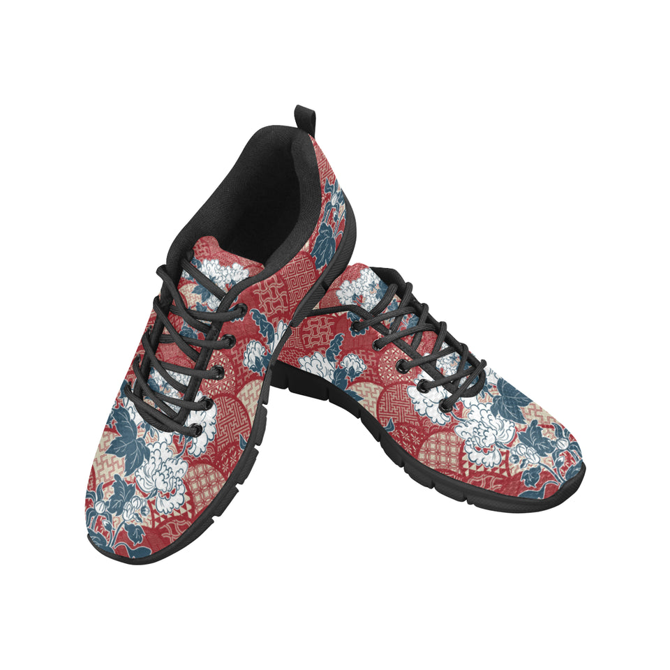 Red Theme Japanese Pattern Men's Sneakers Black