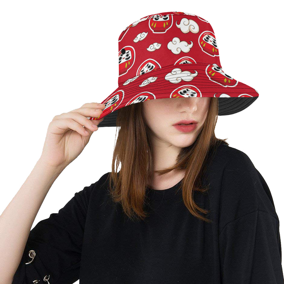 Red Daruma Cloud Pattern Unisex Bucket Hat