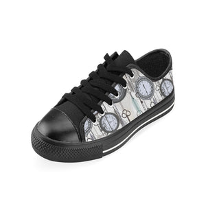 Vintage Clock Pattern Men's Low Top Canvas Shoes Black