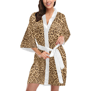 Leopard Skin Texture Pattern Women's Short Kimono Robe