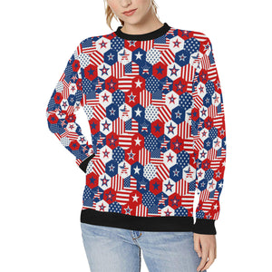 USA Star Hexagon Pattern Women's Crew Neck Sweatshirt