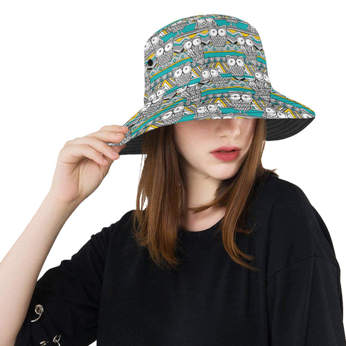 Owl Pattern Green Background Unisex Bucket Hat