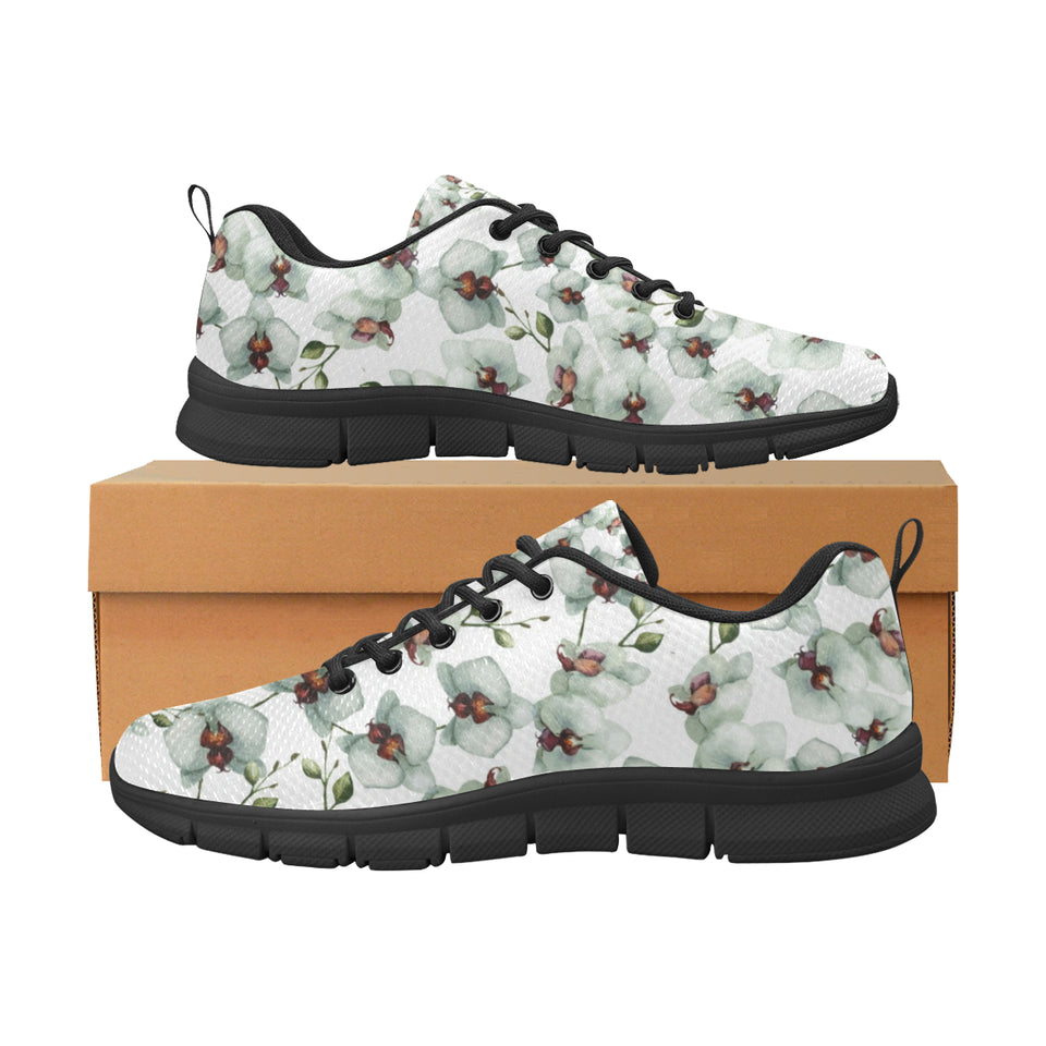 White Orchid Pattern Men's Sneakers Black