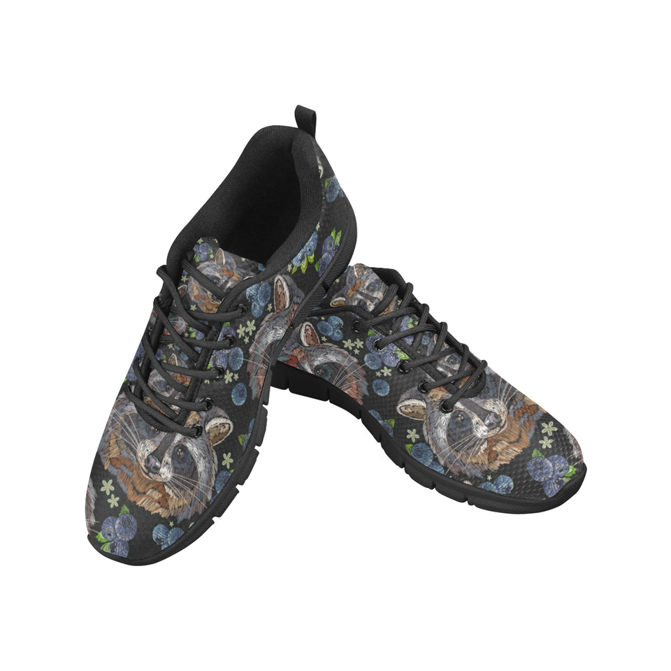 Raccoon Blueburry Pattern Men's Sneakers Black