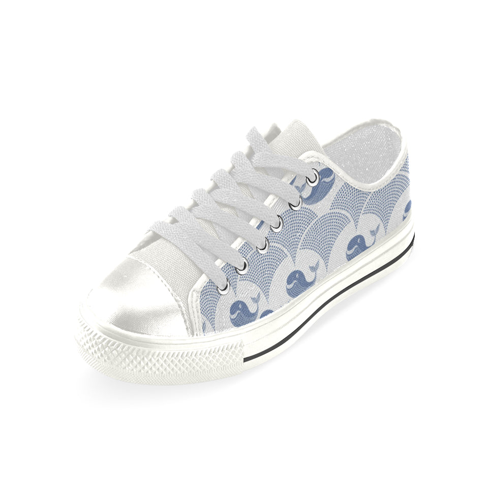 Whale Pattern Women's Low Top Canvas Shoes White