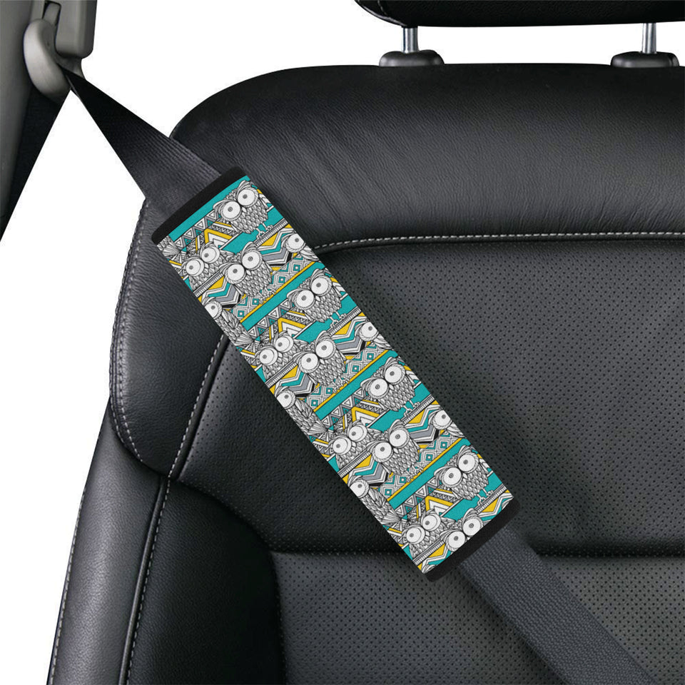 Owl Pattern Green Background Car Seat Belt Cover