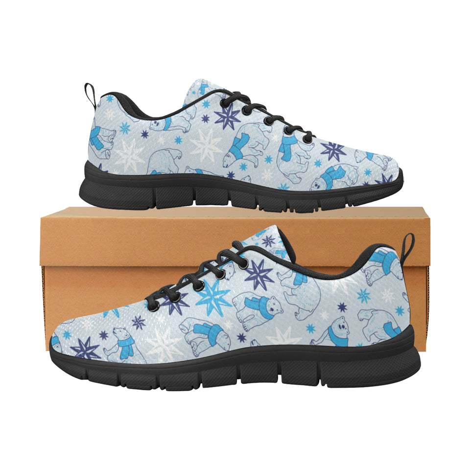 Polar Bear Pattern Blue Background Men's Sneakers Black