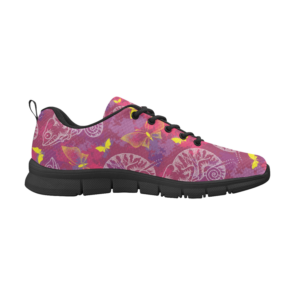 Pink Chameleon Lizard Butterfly Pattern Men's Sneakers Black