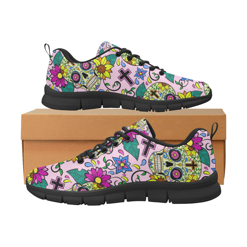 Colorful Suger Skull Pattern Men's Sneakers Black