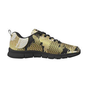 Gold Could Crane Japanese Pattern Men's Sneakers Black