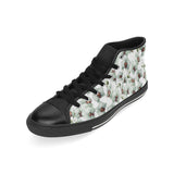 White Orchid Pattern Men's High Top Canvas Shoes Black