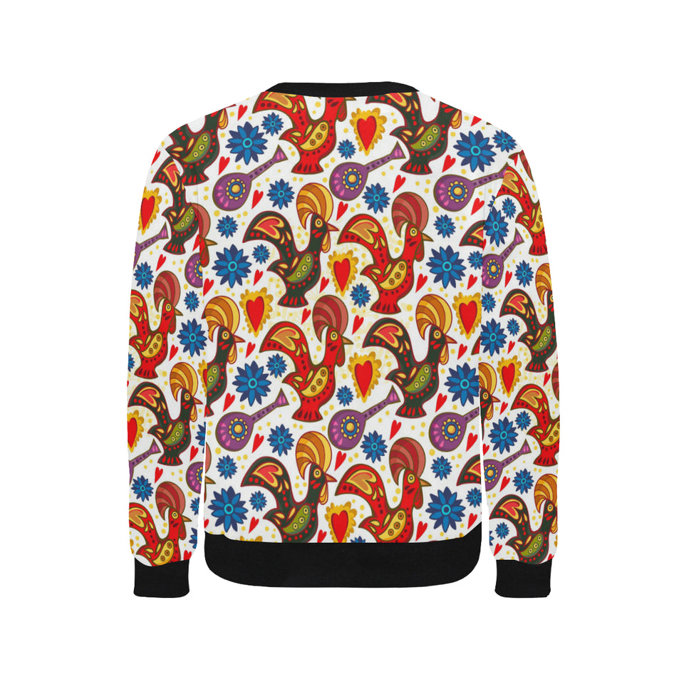Colorful Rooster Chicken Guitar Pattern Men's Crew Neck Sweatshirt