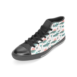 Whale Jelly Fish Pattern Women's High Top Canvas Shoes Black
