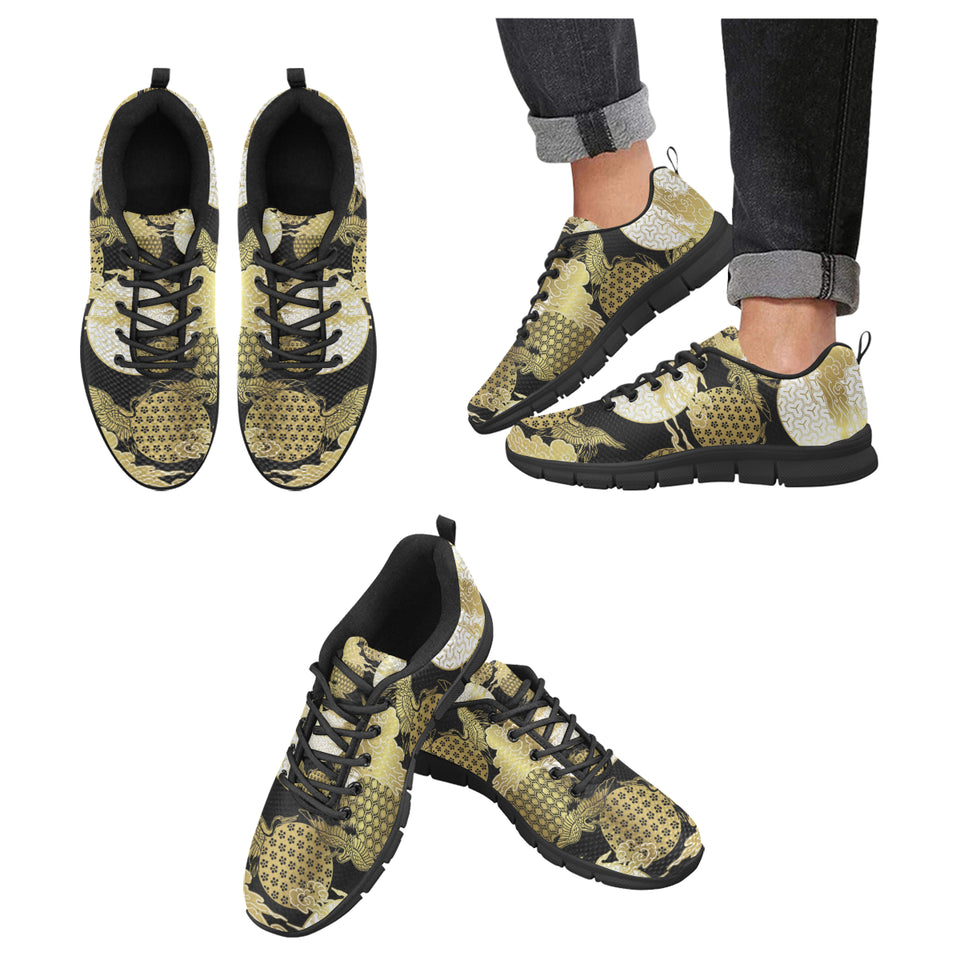 Gold Could Crane Japanese Pattern Men's Sneakers Black