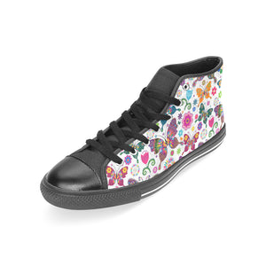 Colorful Butterfly Flower Pattern Women's High Top Canvas Shoes Black