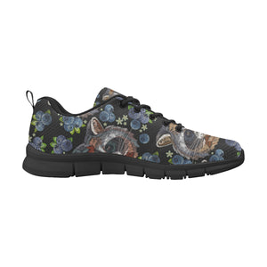 Raccoon Blueburry Pattern Men's Sneakers Black