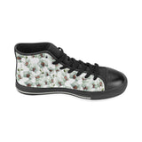 White Orchid Pattern Women's High Top Canvas Shoes Black