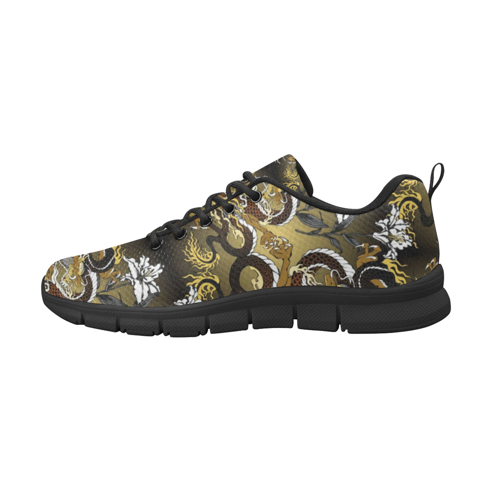 Gold Dragon Pattern Men's Sneakers Black