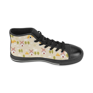 Windmill Pattern Women's High Top Canvas Shoes Black