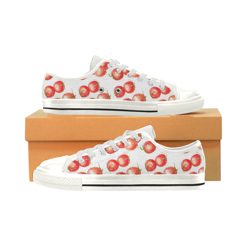 Tomato Water Color Pattern Women's Low Top Canvas Shoes White