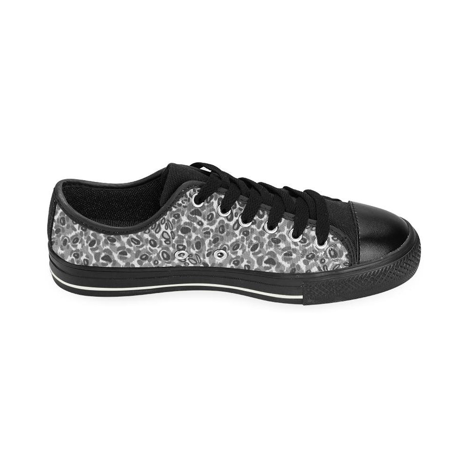 Gray Leopard Texture Pattern Kids' Boys' Girls' Low Top Canvas Shoes Black