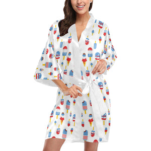 Ice Cream USA Theme Pattern Women's Short Kimono Robe