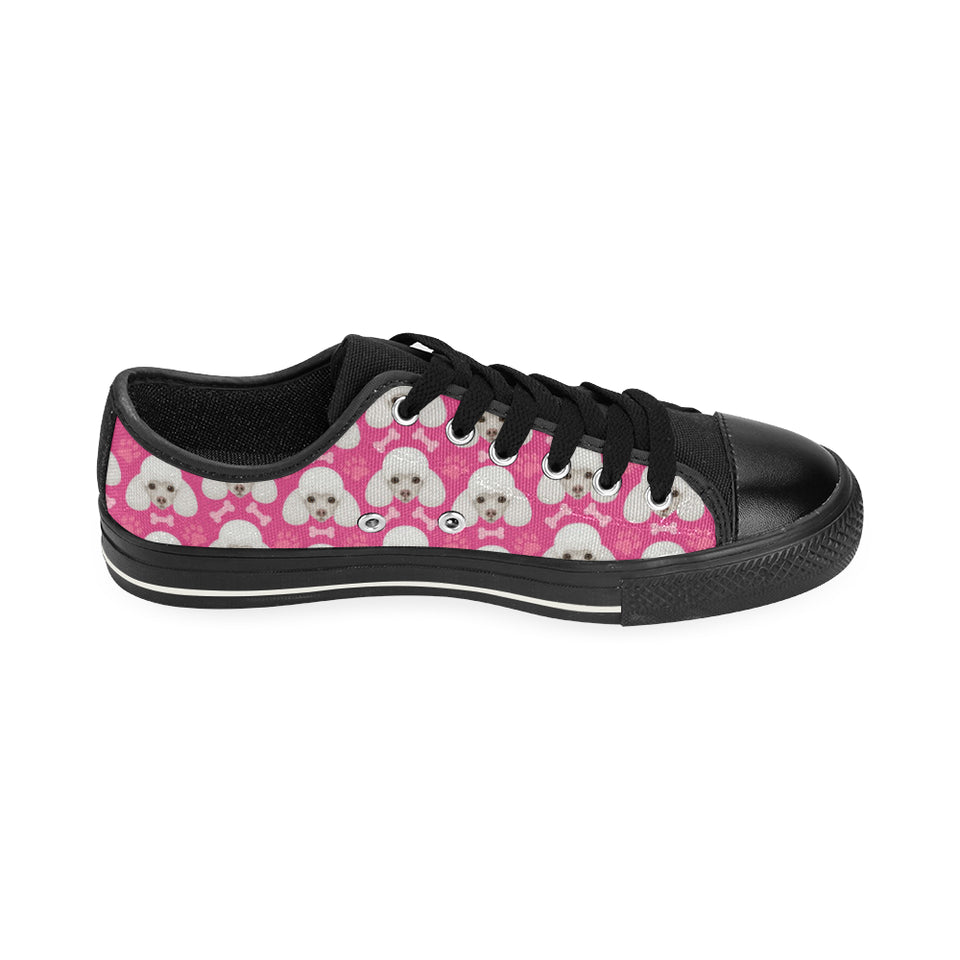 Poodle Pattern Pink background Men's Low Top Canvas Shoes Black