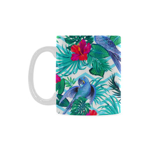 Blue Parrot Hibiscus Pattern Classical White Mug (FulFilled In US)
