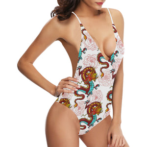 Red Dragon Hibiscus Pattern Women's One-Piece Swimsuit