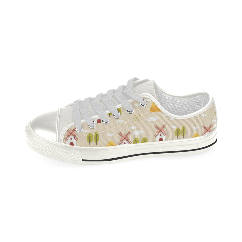 Windmill Pattern Women's Low Top Canvas Shoes White