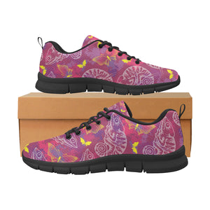 Pink Chameleon Lizard Butterfly Pattern Men's Sneakers Black