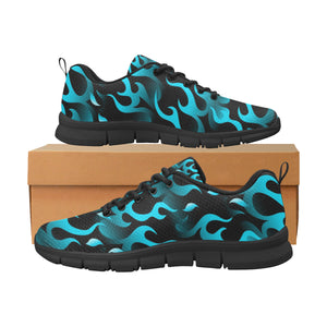 Blue Flame Fire Pattern Background Men's Sneakers Black