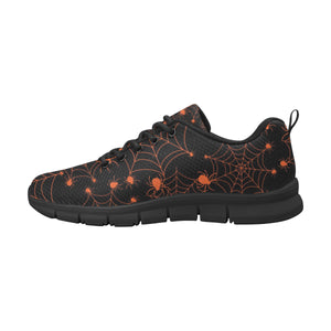 Orange Cobweb Spider Web Pattern Men's Sneakers Black