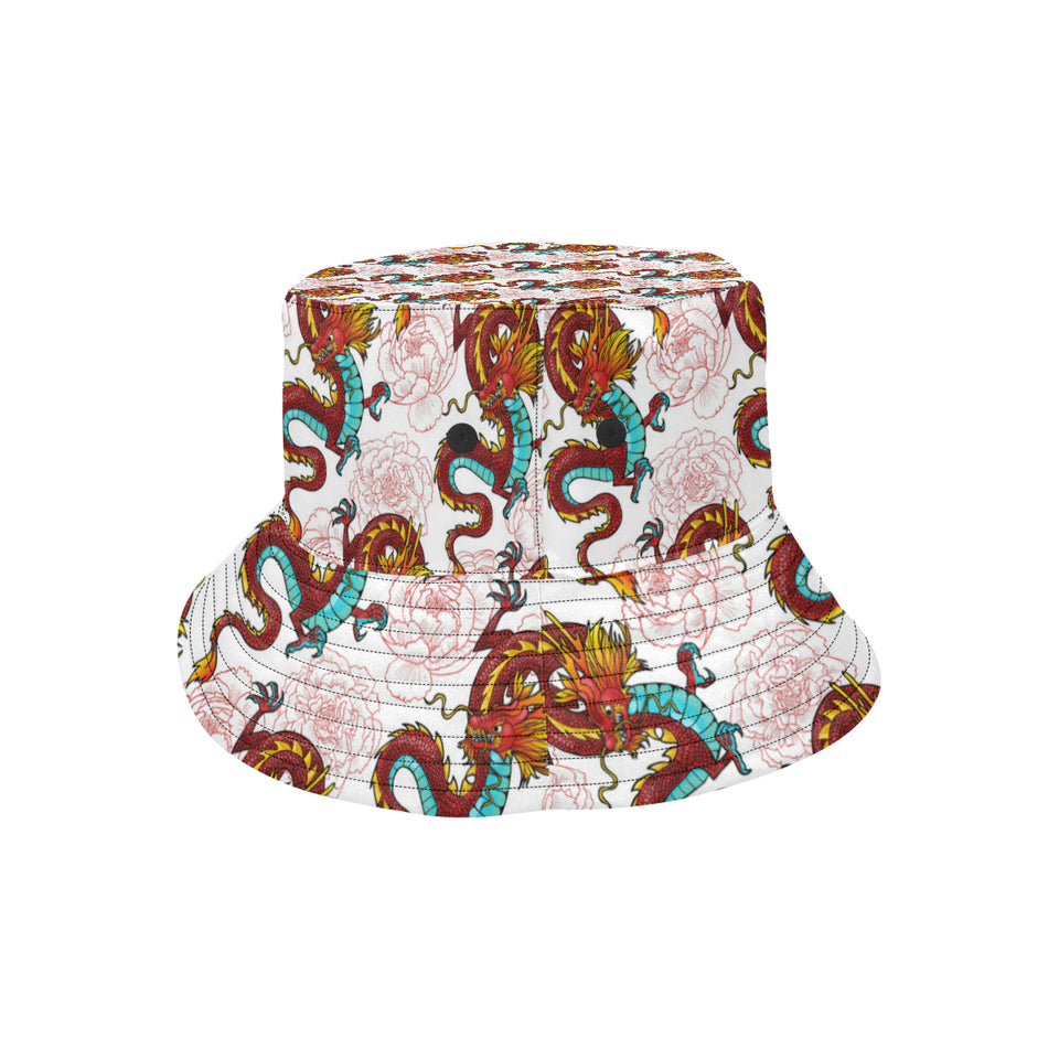 Red Dragon Hibiscus Pattern Unisex Bucket Hat