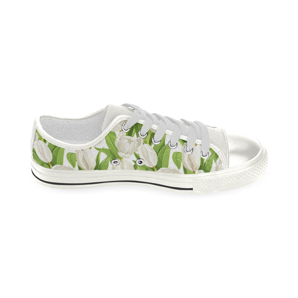 White Tulip Pattern Women's Low Top Canvas Shoes White